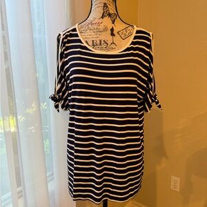 Beige and White Striped Women's Top